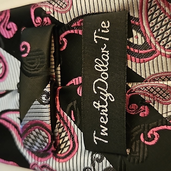 3/$30 TWENTY DOLLAR TIE Striped Hot Pink Paisley Silver Black Tie - Picture 2 of 8